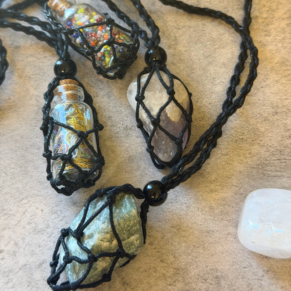 Handmade Macrame Interchangeable Crystal Holder Necklace