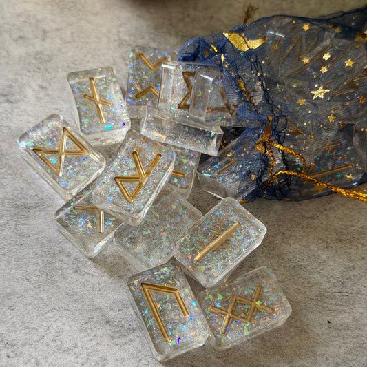Daylight Sparkle Elder Futhark Resin Runes Set