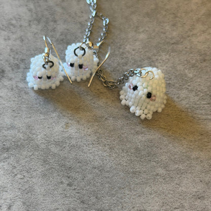 Beaded 3D Ghost Earrings and/or Necklace Set