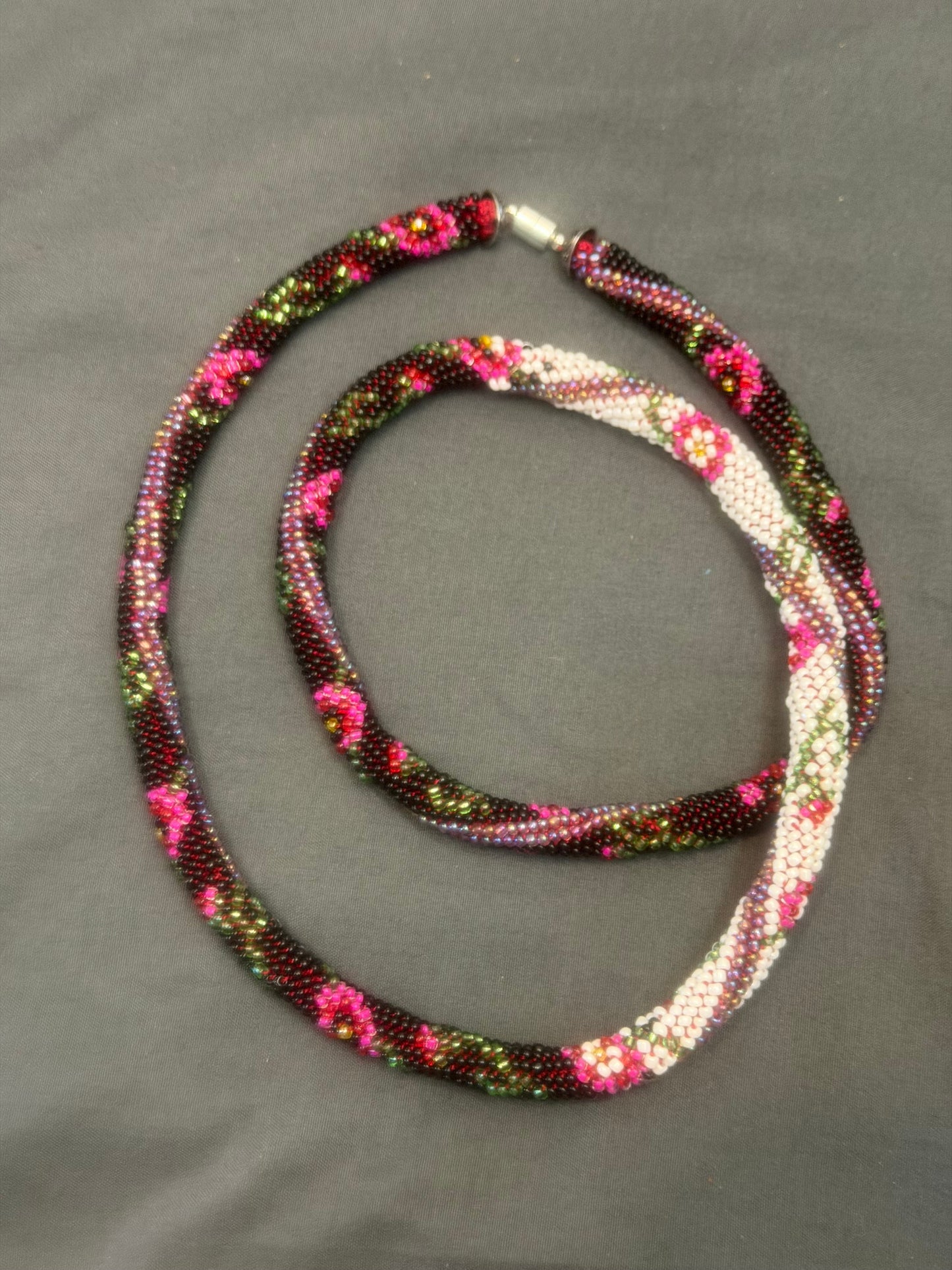Handmade Crochet Floral Gradient Rope Necklace