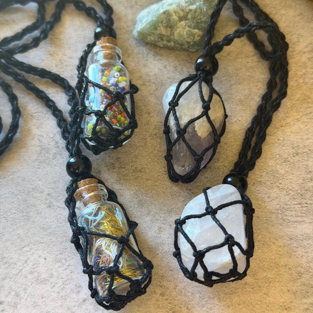 Handmade Macrame Interchangeable Crystal Holder Necklace