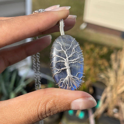 Blue Flash Labradorite Tree of Life Pendant