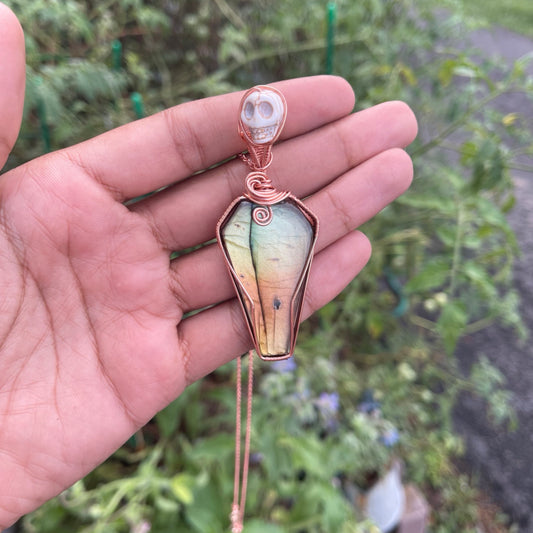 Coffin & Skull Labradorite Pendant