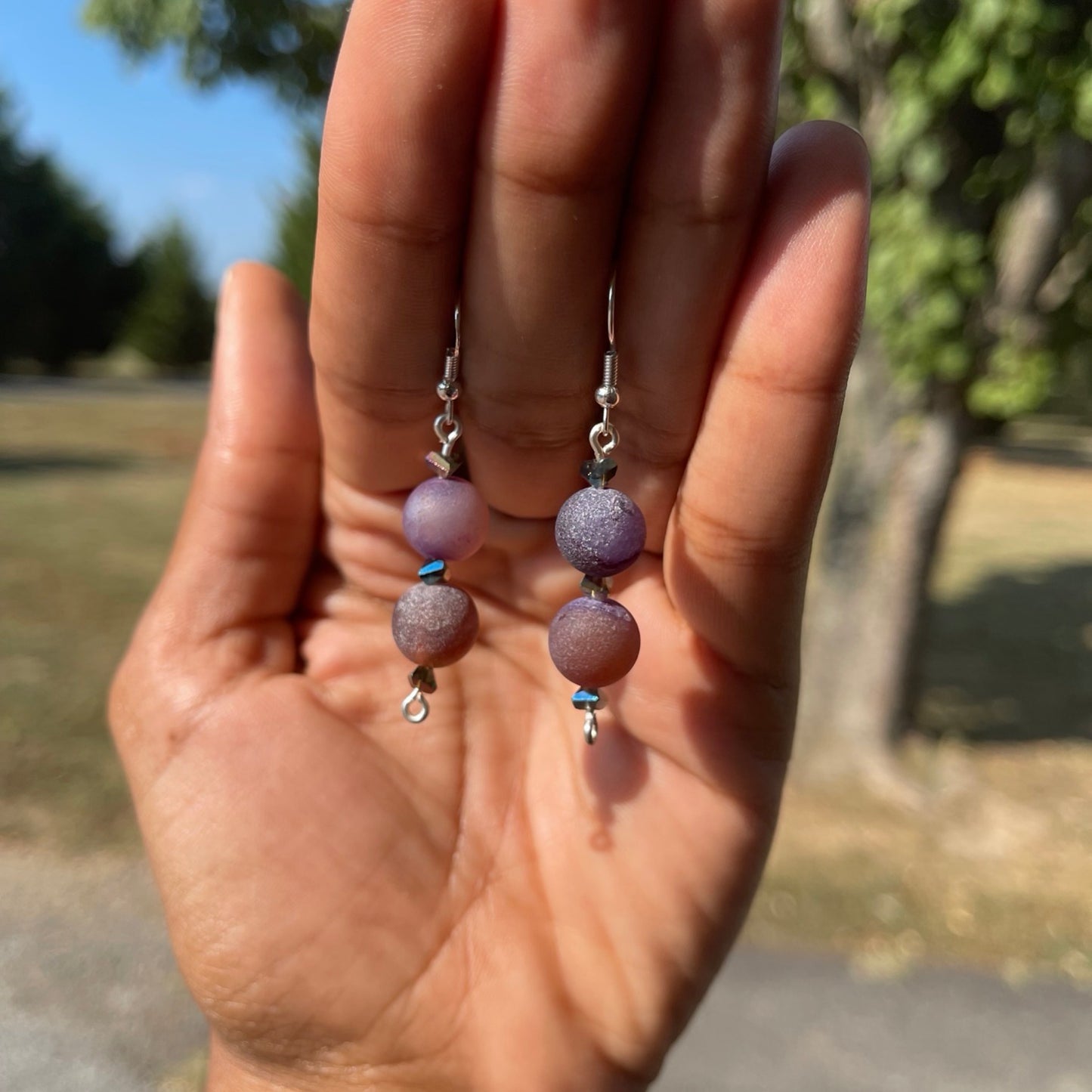 Lavender Agate Double Stack Earrings