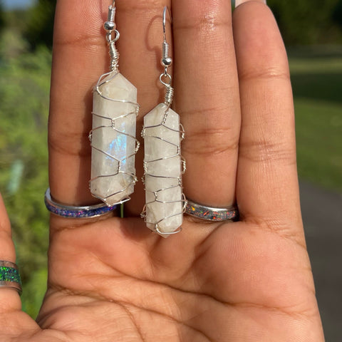 Rainbow Moonstone Double Terminated Earrings