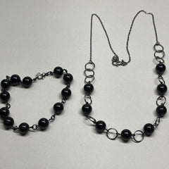 Obsidian Necklace & Bracelet Set