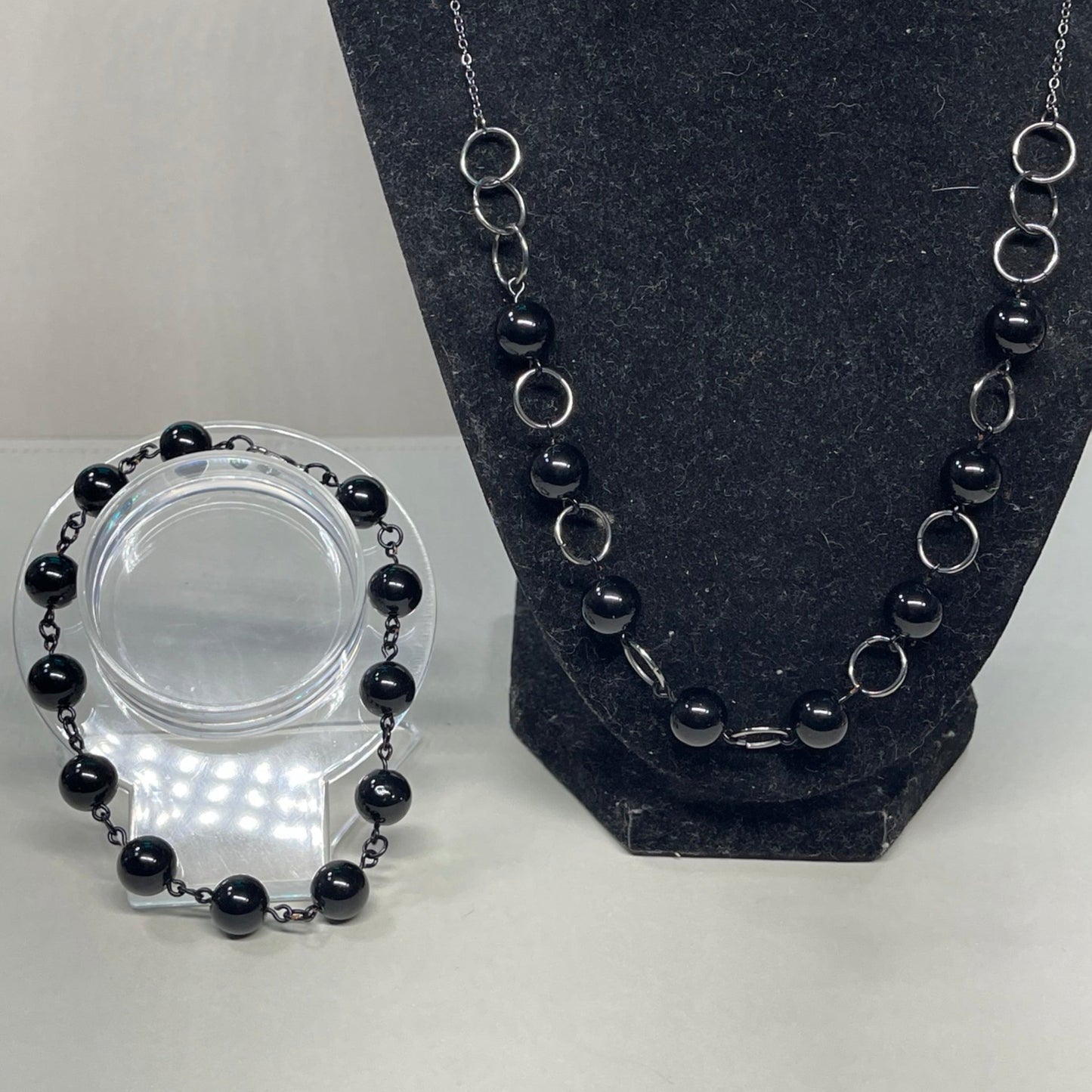 Obsidian Necklace & Bracelet Set