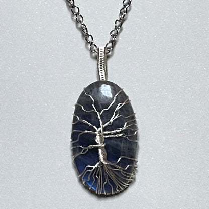 Blue Flash Labradorite Tree of Life Pendant