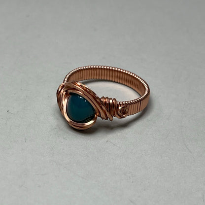 Green Chalcedony Copper Ring, Size 10