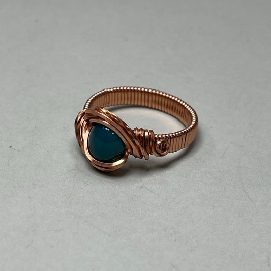 Green Chalcedony Copper Ring, Size 10