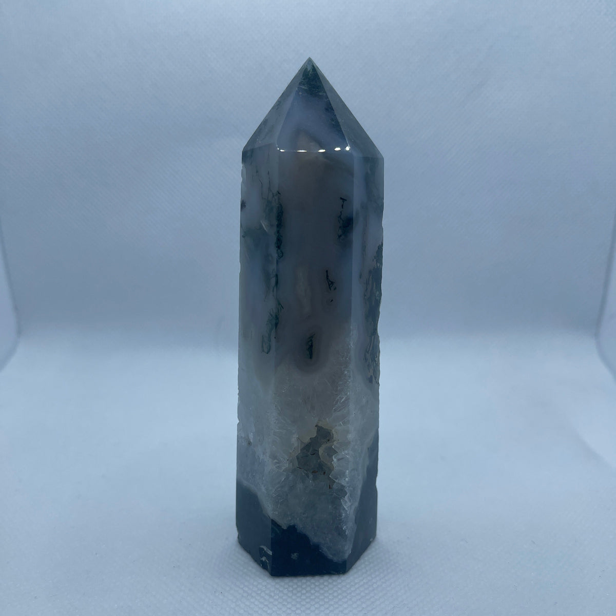 Moss Agate Crystal Wand Point: Healing Obelisk, Spiritual Decor