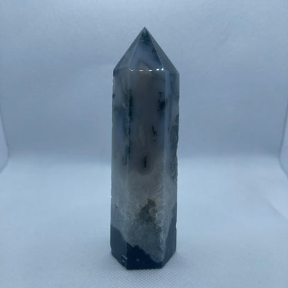 Moss Agate Crystal Wand Point: Healing Obelisk, Spiritual Decor