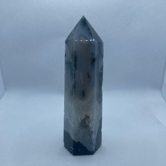 Moss Agate Crystal Wand Point: Healing Obelisk, Spiritual Decor