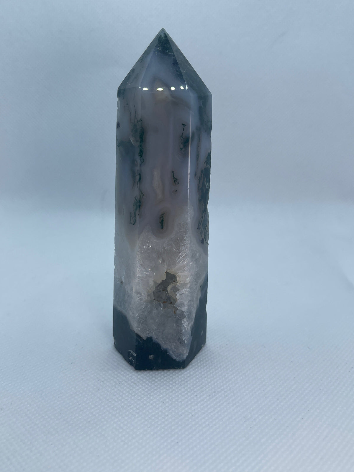 Moss Agate Crystal Wand Point: Healing Obelisk, Spiritual Decor