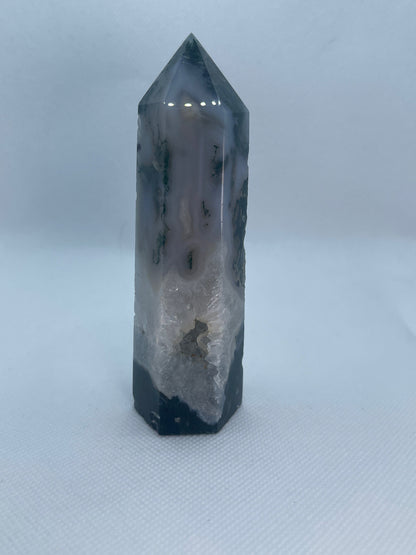 Moss Agate Crystal Wand Point: Healing Obelisk, Spiritual Decor