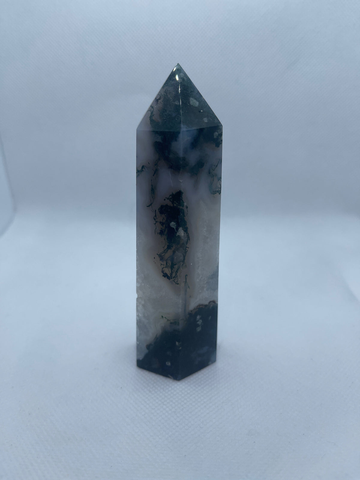Moss Agate Crystal Wand Point: Healing Obelisk, Spiritual Decor