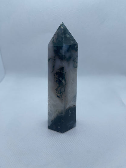 Moss Agate Crystal Wand Point: Healing Obelisk, Spiritual Decor