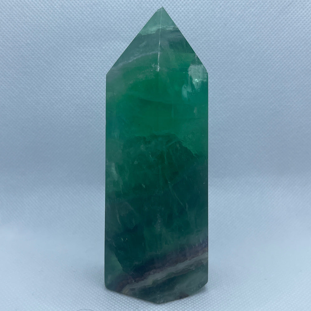 Green Purple Fluorite Tower: Polished Crystal Obelisk Wand