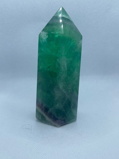 Green Purple Fluorite Tower: Polished Crystal Obelisk Wand