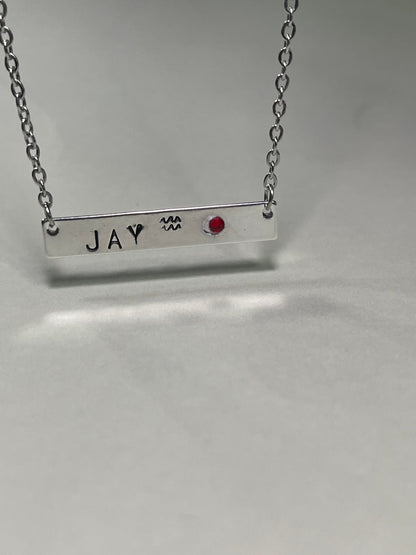 Personalized Metal Stamp Initial Name Bar Necklace- Zodiac Gift for Him Rose Gold Silver Bar Pendants Gift for Her Valentines Day Birthstone