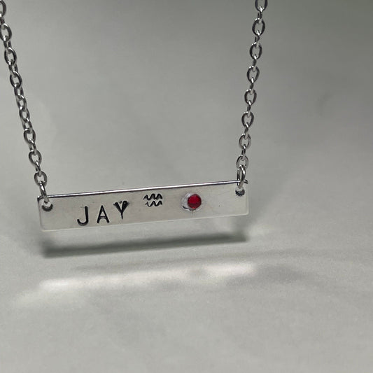 Personalized Metal Stamp Initial Name Bar Necklace- Zodiac Gift for Him Rose Gold Silver Bar Pendants Gift for Her Valentines Day Birthstone