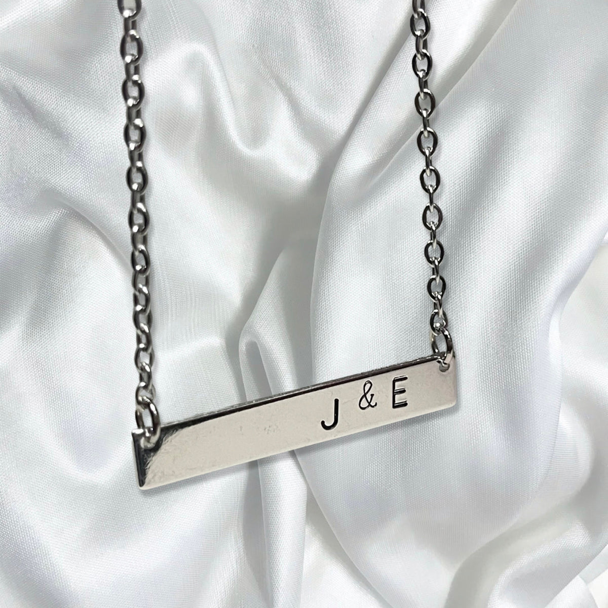 Hand Stamped Initial Bar Necklace – Personalized Couples Gift