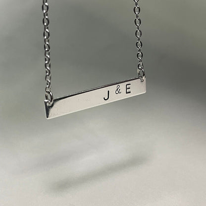 Hand Stamped Initial Bar Necklace – Personalized Couples Gift