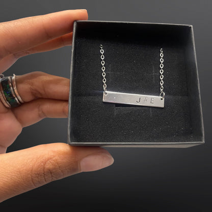 Hand Stamped Initial Bar Necklace – Personalized Couples Gift