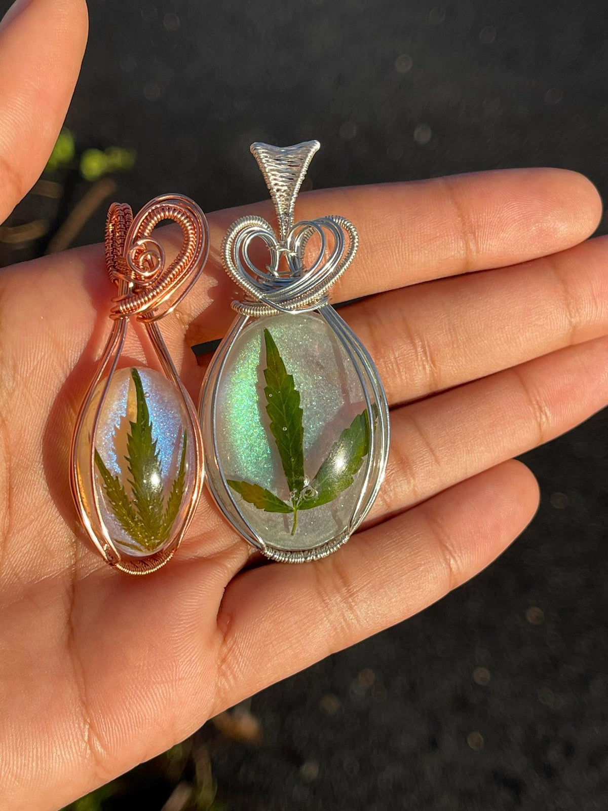 cannabis marijuana leaf 420 resin wire wrap necklaces
