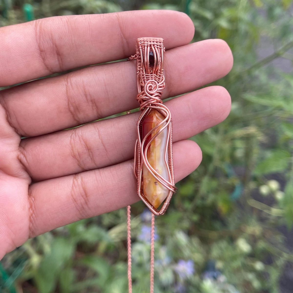 crazy lace agate and smoked opal pendant