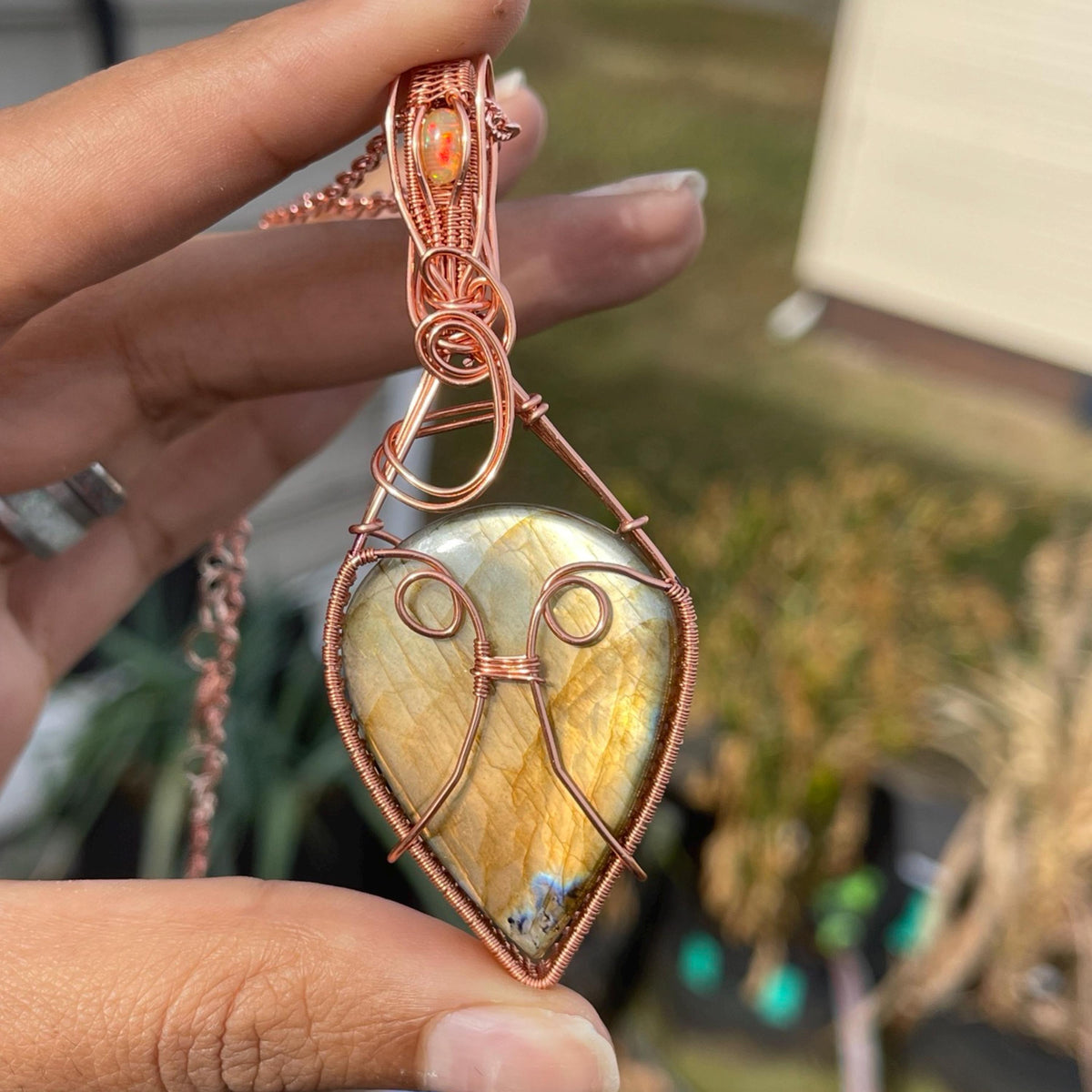 labradorite and opal statement pendant