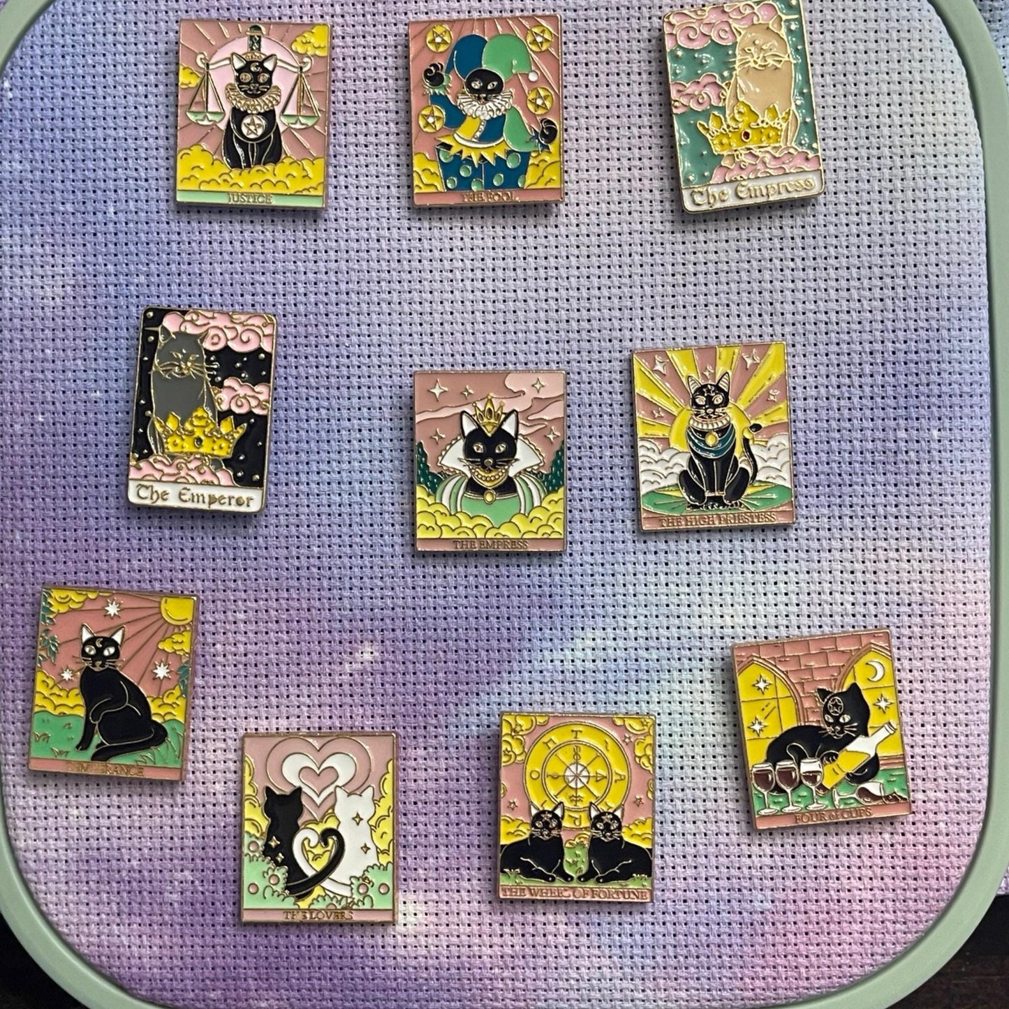 Cat Tarot Card Witchy Magnetic Enamel Needle Minder for Cross Stitch Embroidery Needle Nanny PICK YOUR STYLE