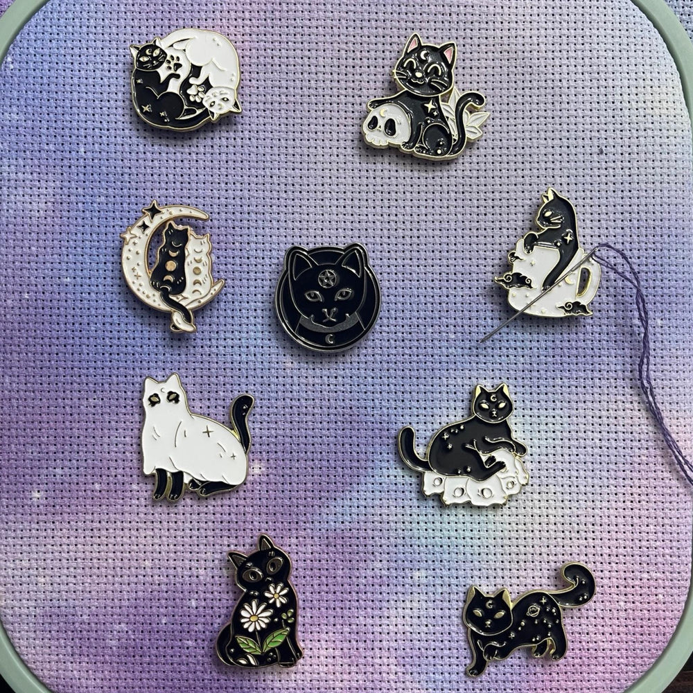 Witchy Cat Enamel Needle Minder: Cross Stitch Needle Nanny