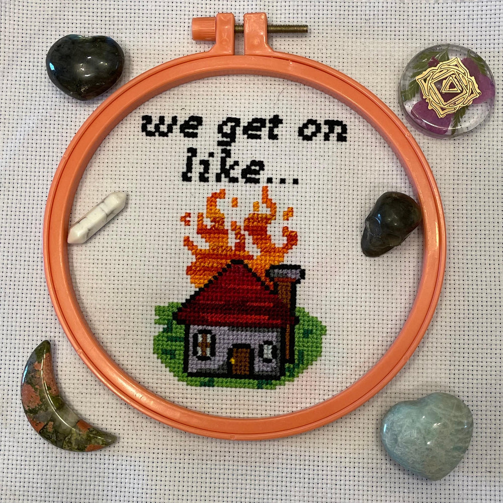 Funny Best Friend Cross Stitch Pattern: House on Fire (PDF Pattern)
