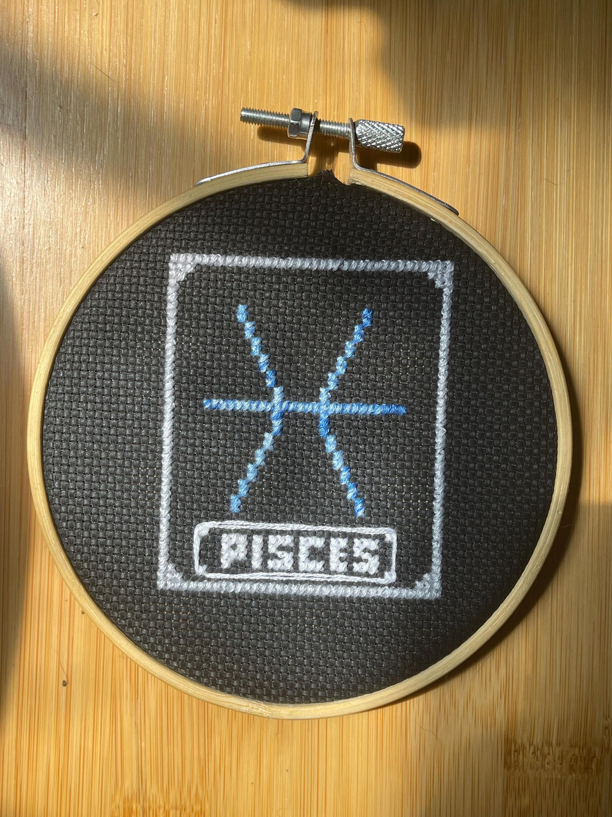 Pisces Zodiac Cross Stitch Wall Hanging: Hand Stitched Home Decor
