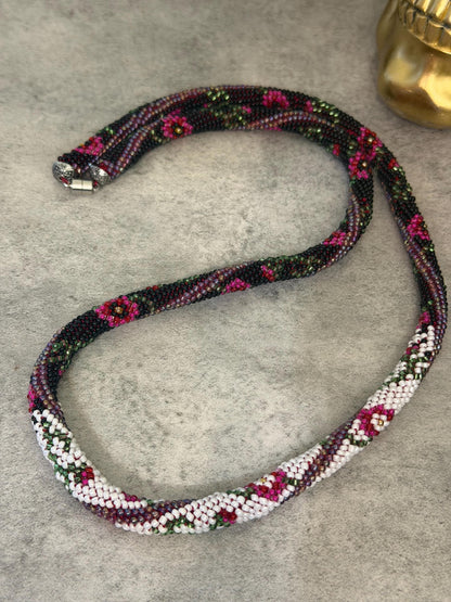 Handmade Crochet Floral Gradient Rope Necklace
