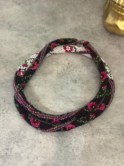 Handmade Crochet Floral Gradient Rope Necklace
