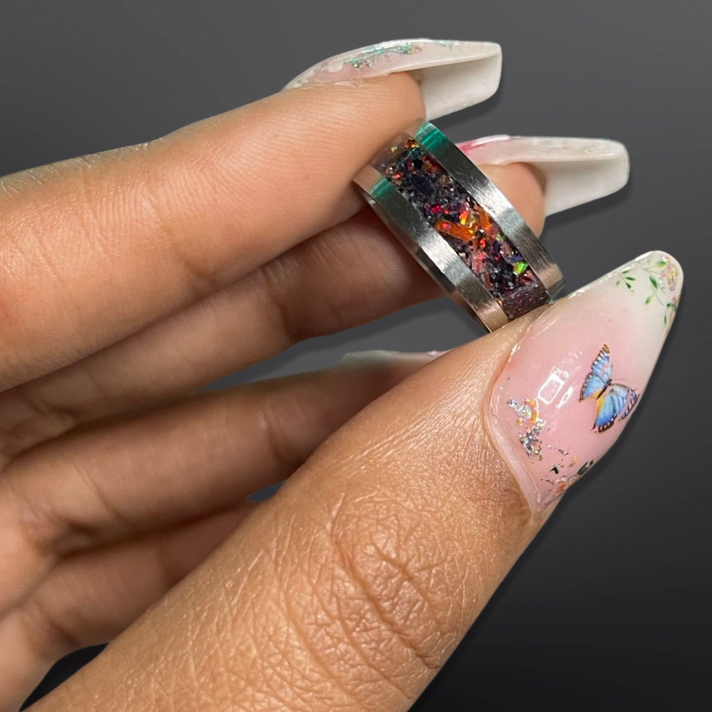 Hellfire Opal Inlay Ring