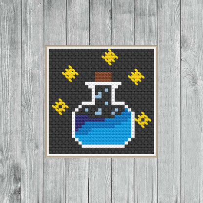 Witchy Blue Potion Bottle Cross Stitch Pattern