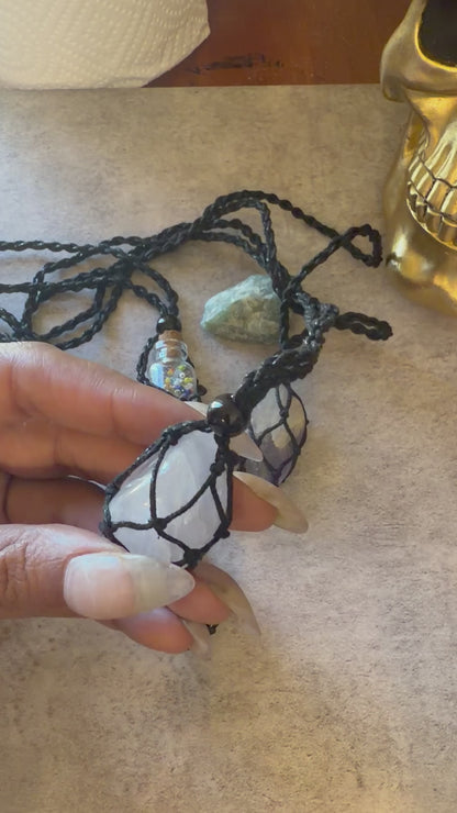 Handmade Macrame Interchangeable Crystal Holder Necklace