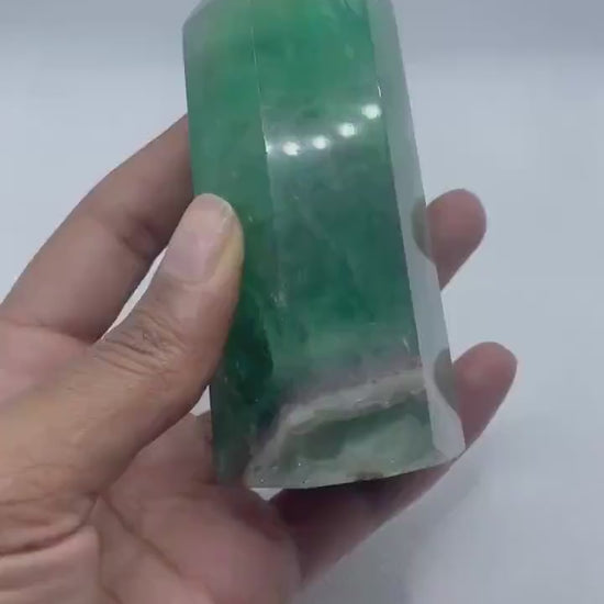 Green Purple Fluorite Tower: Polished Crystal Obelisk Wand