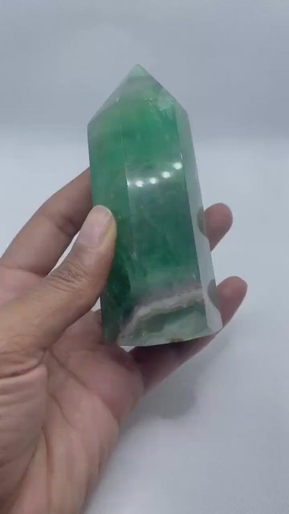 Green Purple Fluorite Tower: Polished Crystal Obelisk Wand