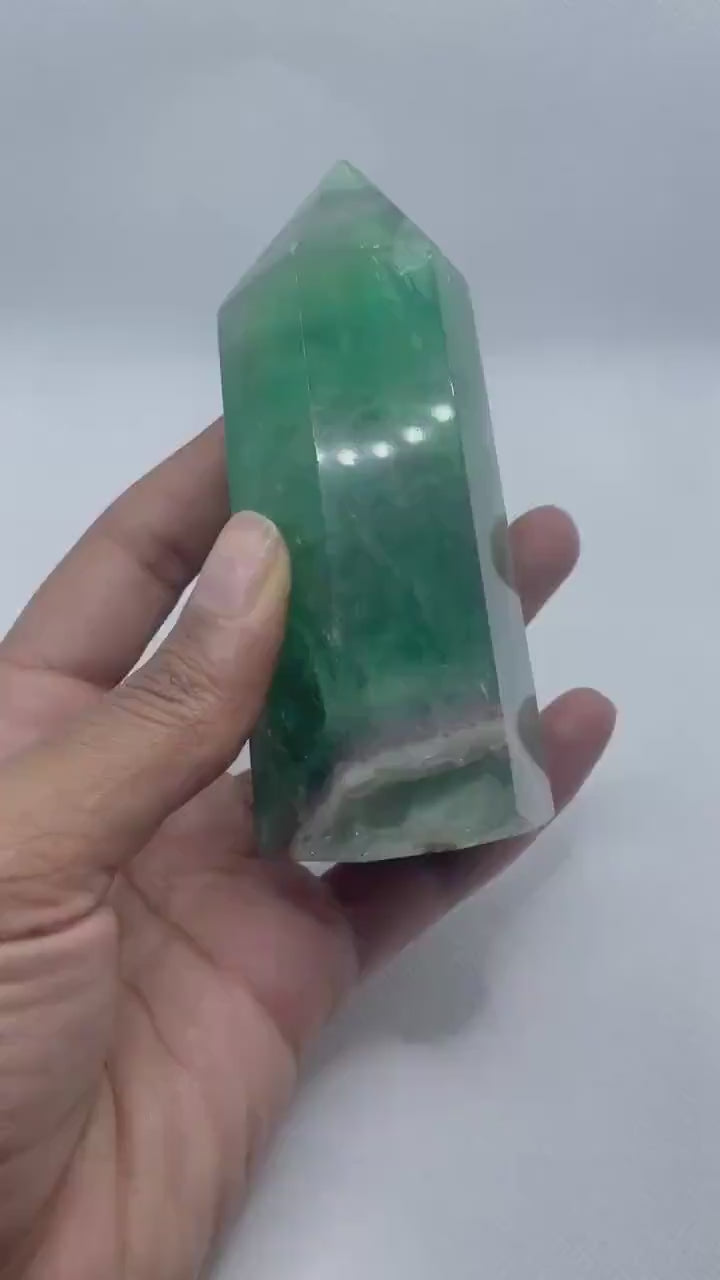Green Purple Fluorite Tower: Polished Crystal Obelisk Wand