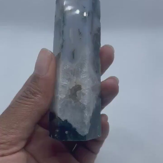 Moss Agate Crystal Wand Point: Healing Obelisk, Spiritual Decor