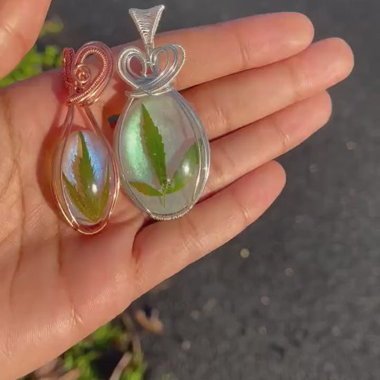 cannabis marijuana leaf 420 resin wire wrap necklaces