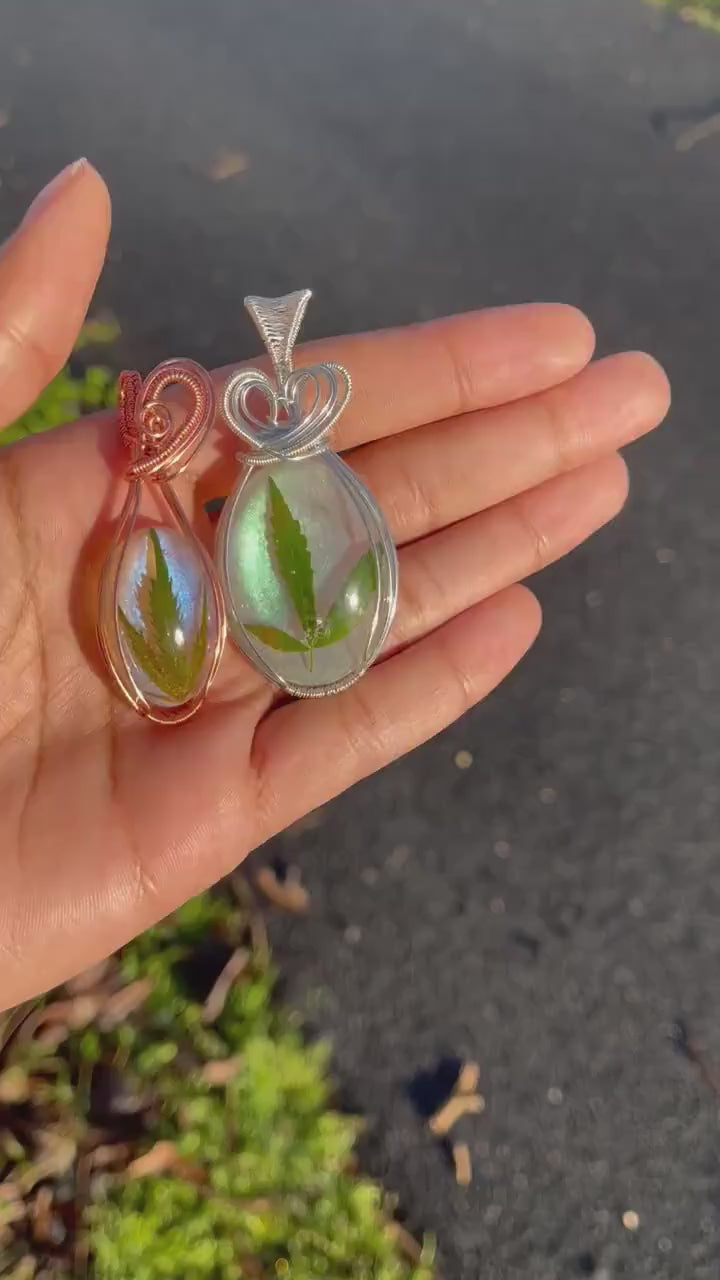 cannabis marijuana leaf 420 resin wire wrap necklaces
