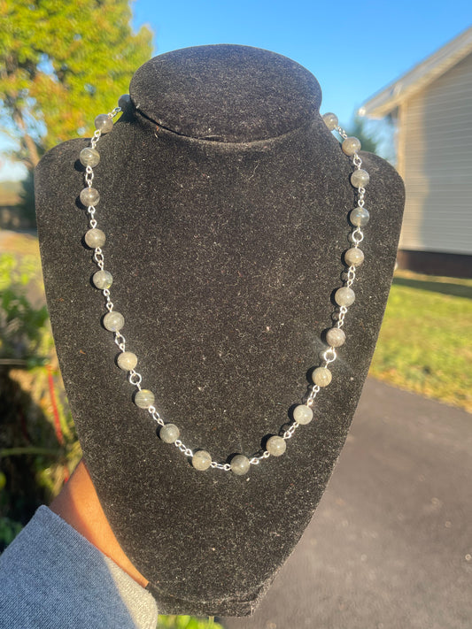 Silver Filled Grey Moonstone Beaded Necklace