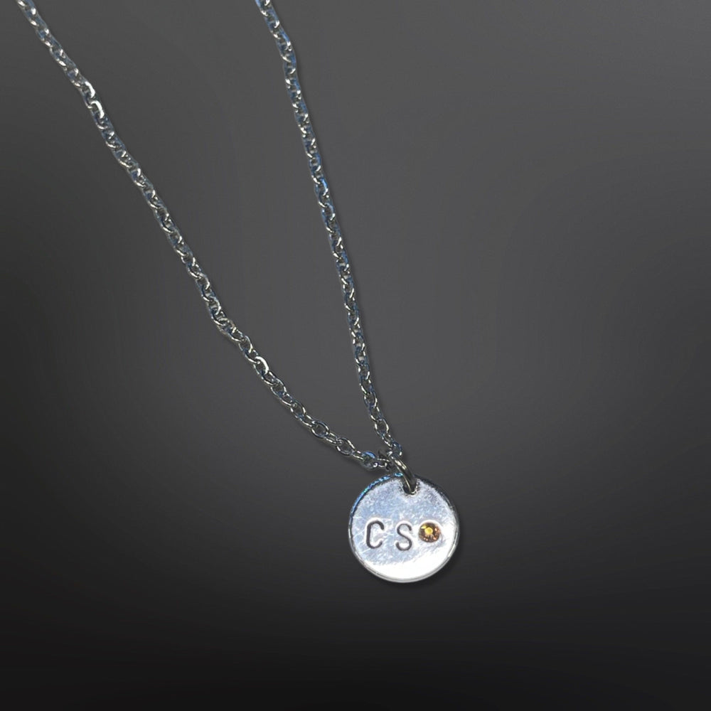 Personalized Stamped Circle Birthstone Necklace